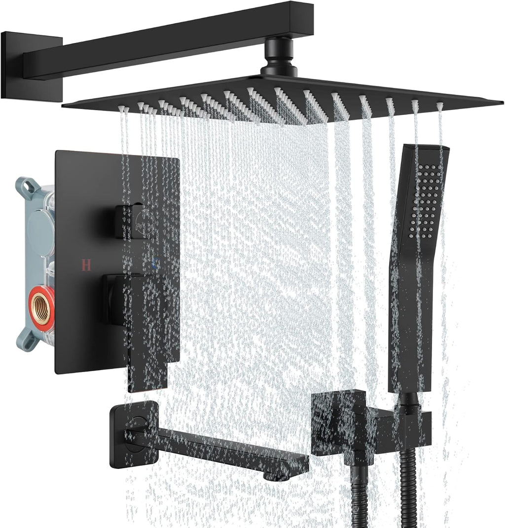 Brushed Nickel 10 Inch Wall Mounted Rainfall Shower Head with Handheld Shower Tub Spout C996146