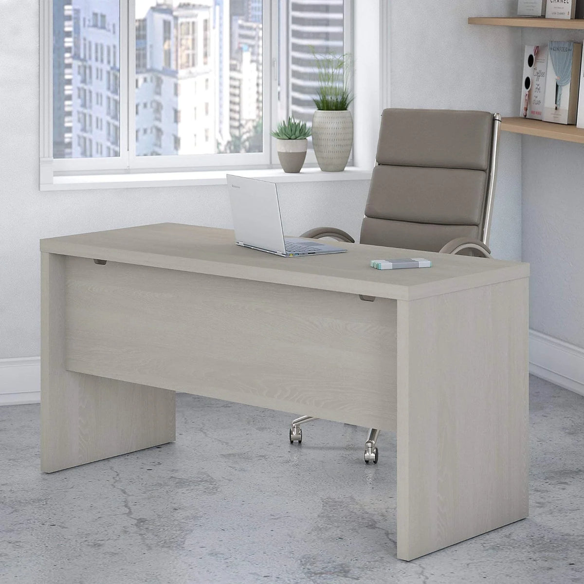60W Gray Sand Credenza Table with Wire Management X4851