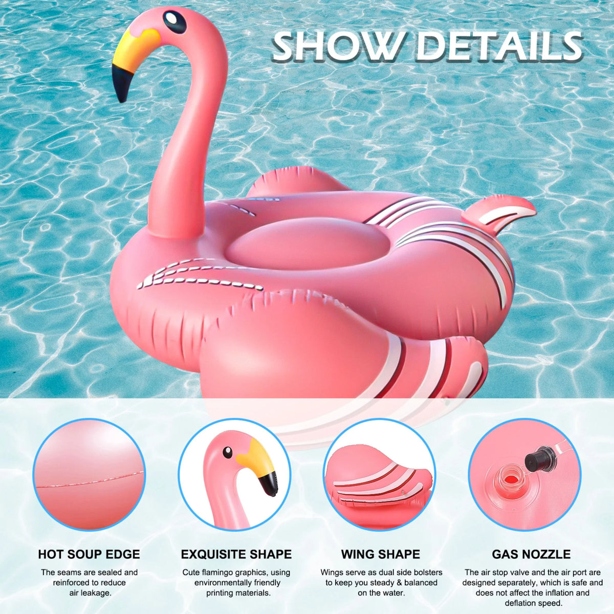 Pink Inflatable Flamingo Swimming Pool Floating Raft Q796