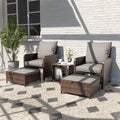 5 Piece Gray Rattan Patio Conversation Set with Ottomans and Storage Coffee Table P4212
