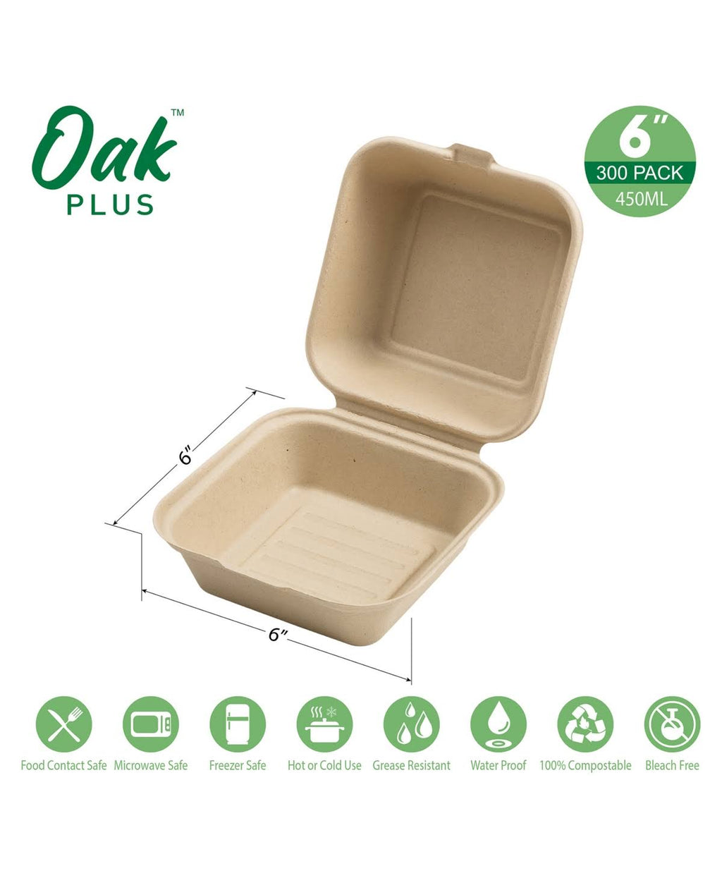 Disposable Sugarcane Clamshell Containers 300 Pack 450ml O60065
