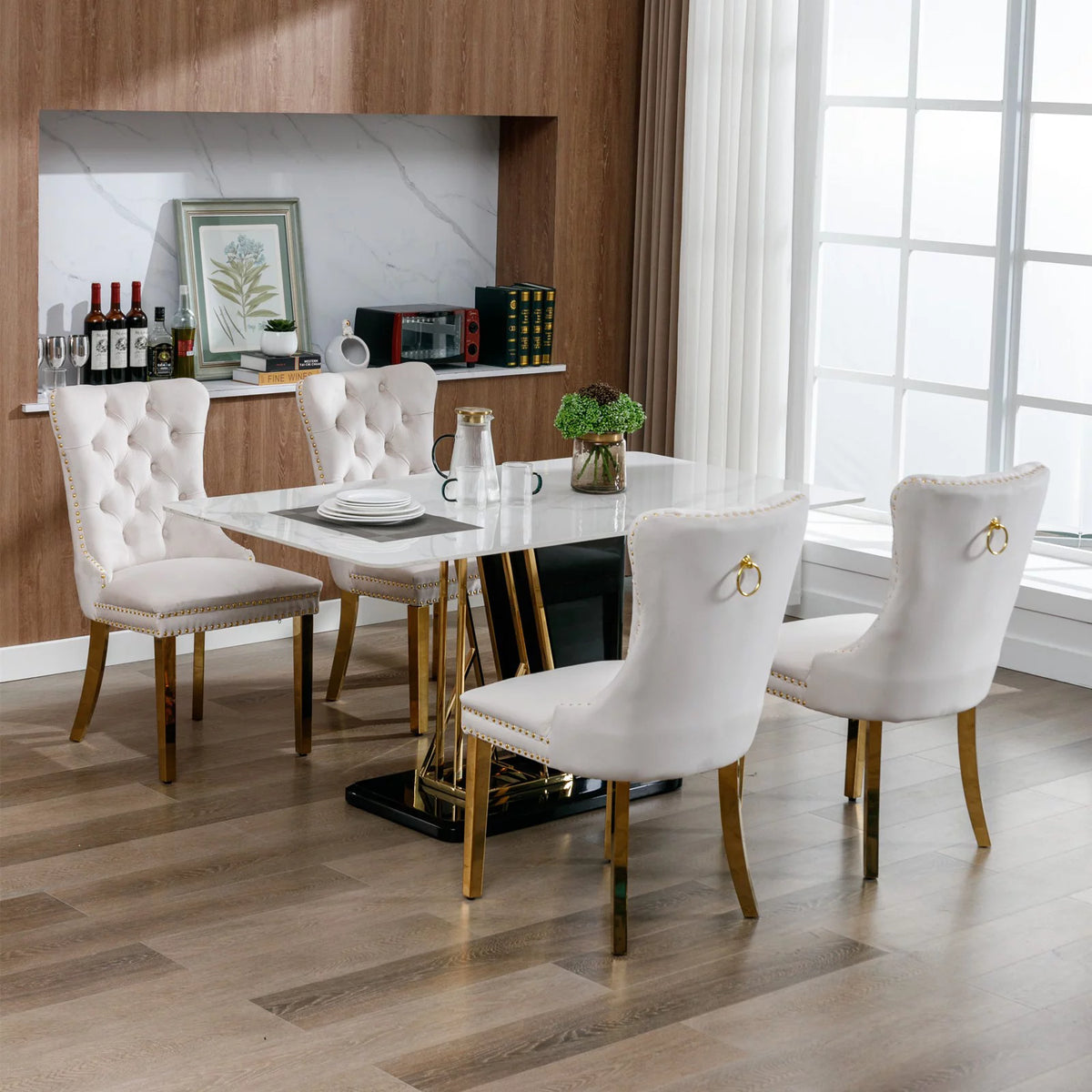 Velvet Dining Chairs with Nailhead Trim Set of 6 E974565