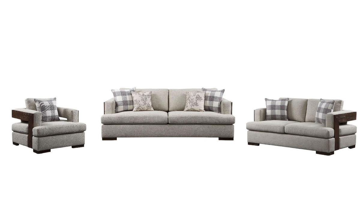 Beige Fabric & Walnut Sofa Loveseat Chair 3pcs D1787