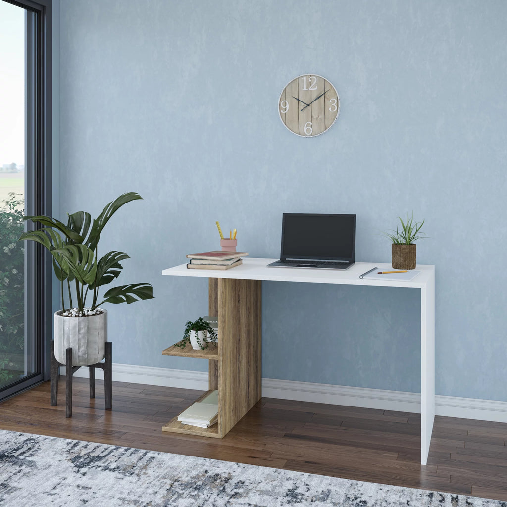 2 Tier White Walnut Modern Desk Q676810