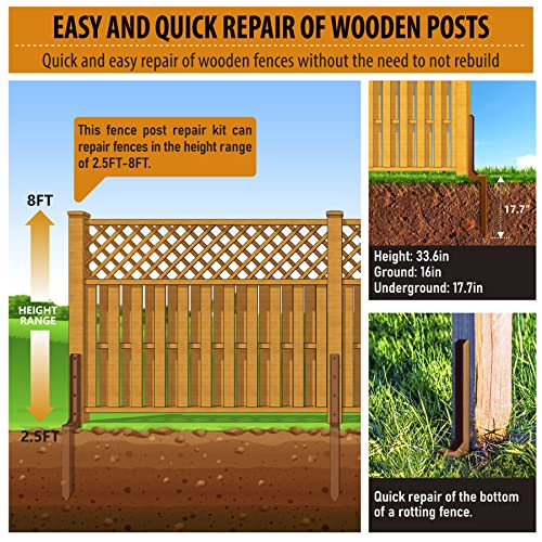 2.8 FT Fence Post Repair Kit Brown A2944