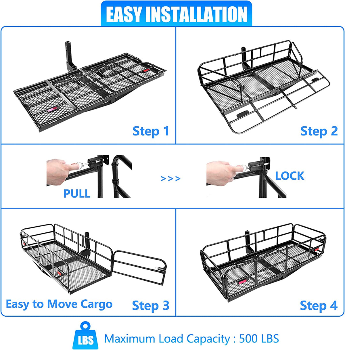 60" x 24" x 14.4" Folding Hitch Mount Cargo Carrier E62912
