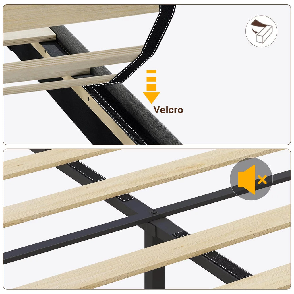 Queen Size Fabric Upholstered Platform Bed Frame with Storage Headboard K456