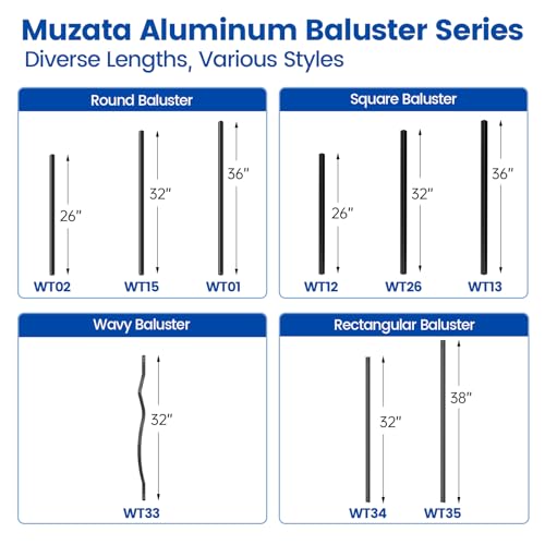 50 Pack 26" Aluminum Deck Balusters Round Black 3/4" Diameter Hollow H326595