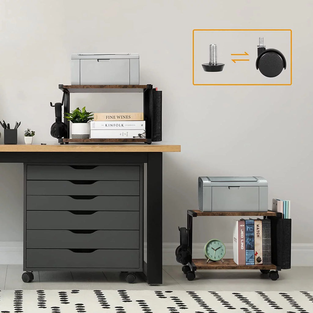 2-Tier Mobile Printer Stand Shelf with Storage Under Desk Printer Cart G942916