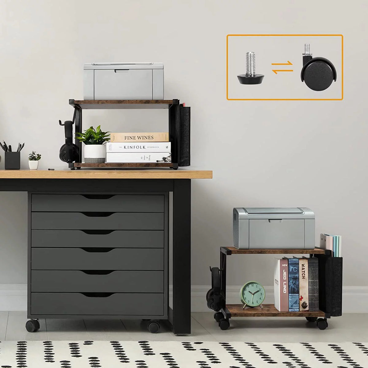 2-Tier Mobile Printer Stand Shelf with Storage Under Desk Printer Cart G942916
