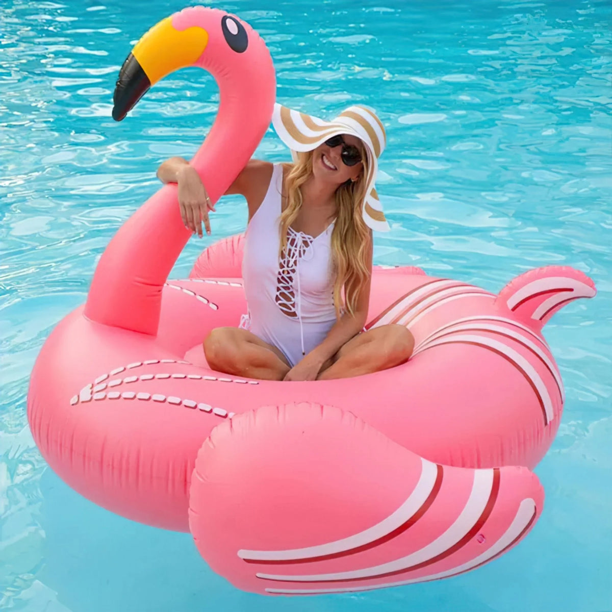 Pink Inflatable Flamingo Swimming Pool Floating Raft Q796