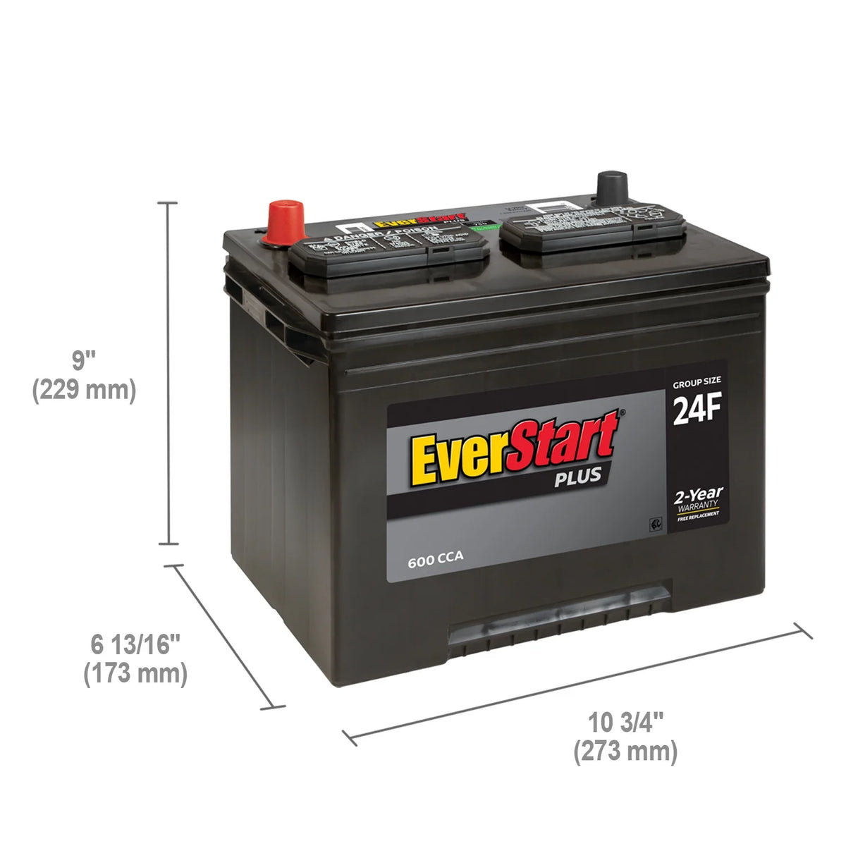 Lead Acid Automotive Battery, Group Size 24F 12 Volt, 600 CCA L2551