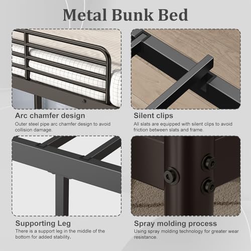 Twin Over Full Size Bunk Bed with Ladder and Guardrail W9043