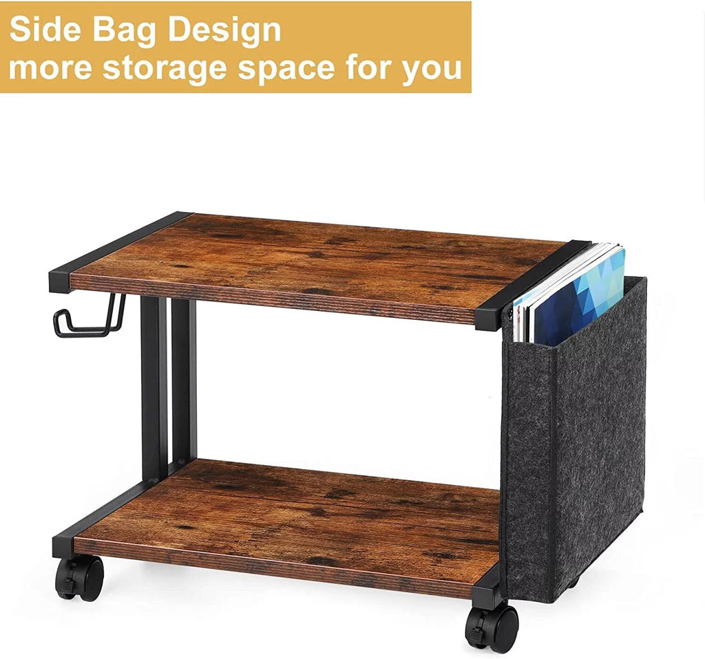 2-Tier Mobile Printer Stand Shelf with Storage Under Desk Printer Cart G942916