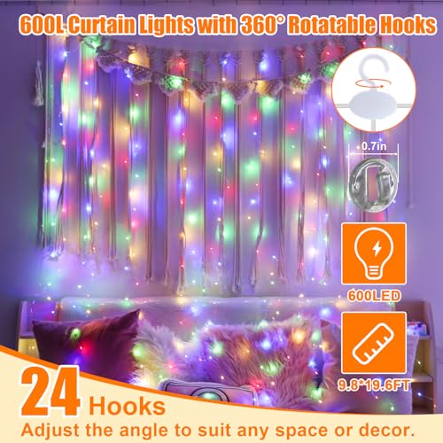 19.6ft x 9.8ft Warm White Curtain String Light D615