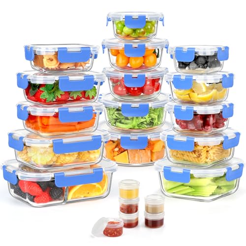 42pcs Glass Food Storage Containers with Lids Set, Blue J545616