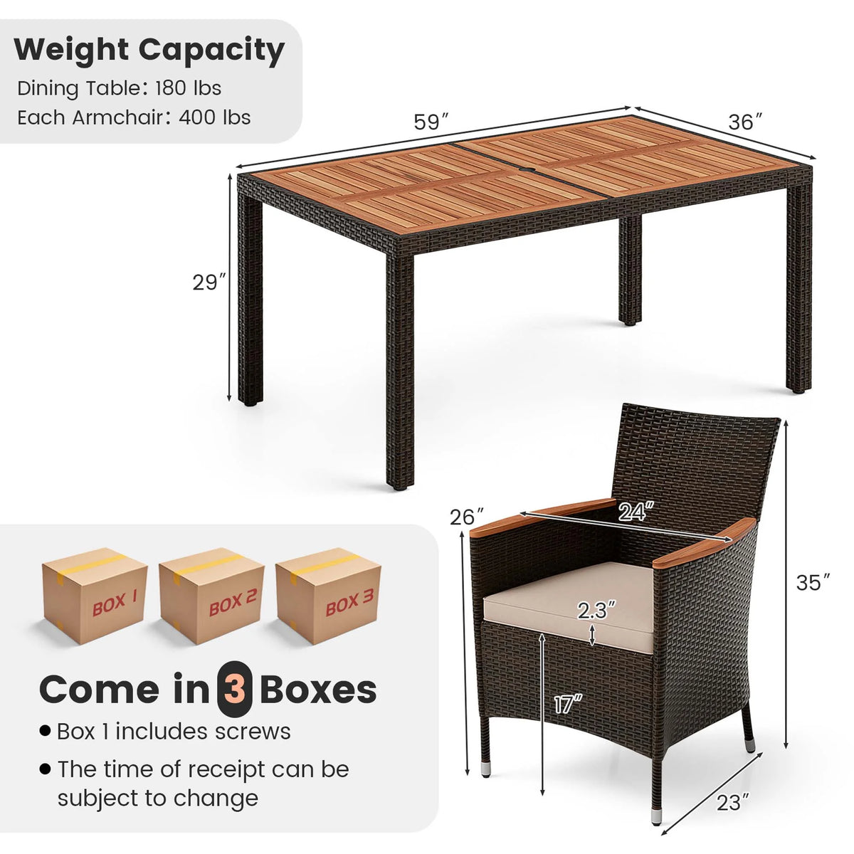 7 Pieces Outdoor Wicker Dining Set with Acacia Wood Table X561082
