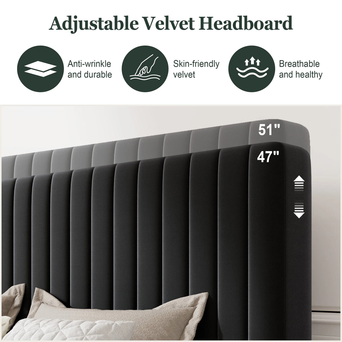 Queen Size Black Velvet Upholstered Platform Bed Frame N569461