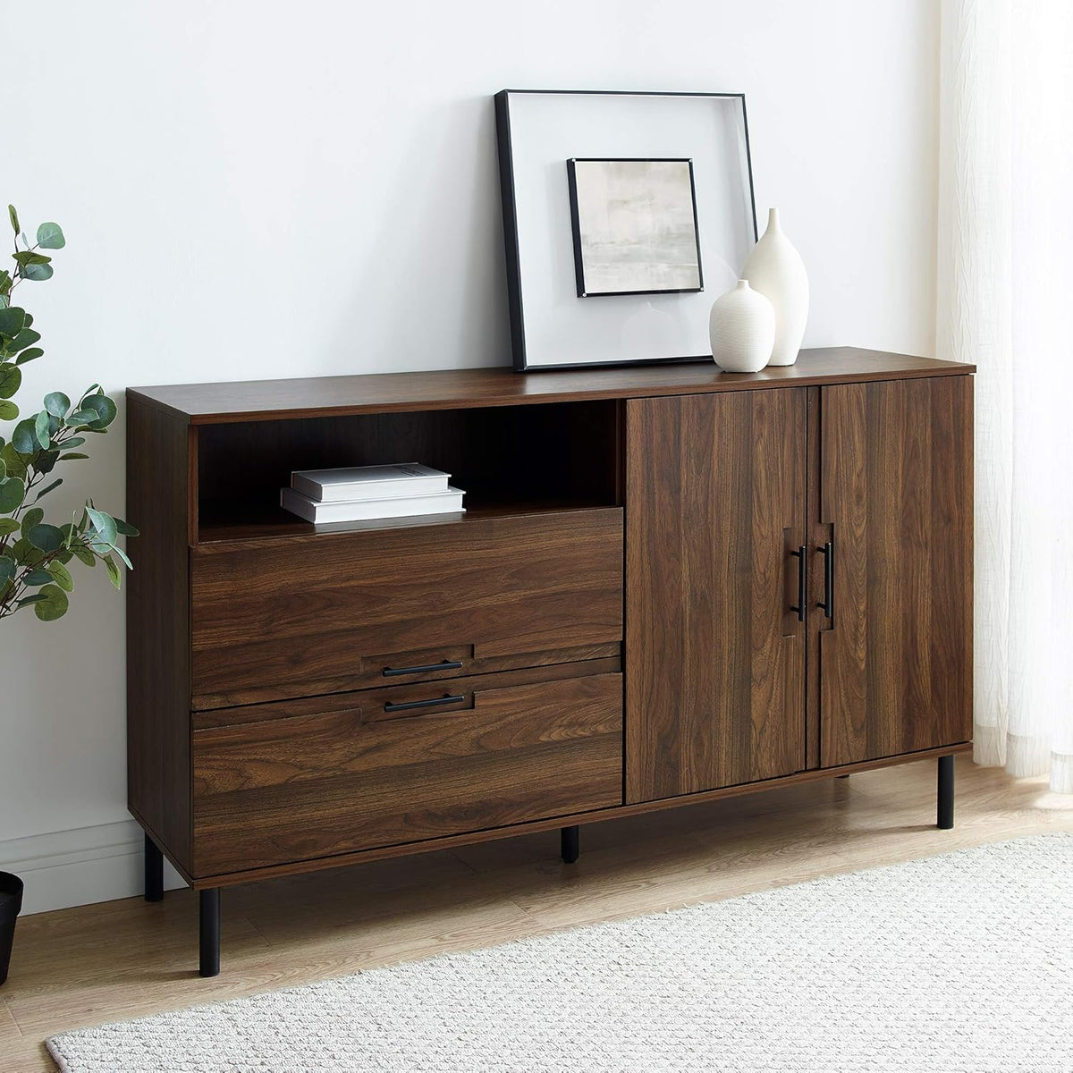 56 Birch Storage Sideboard Cabinet with 2 Drawer A9429