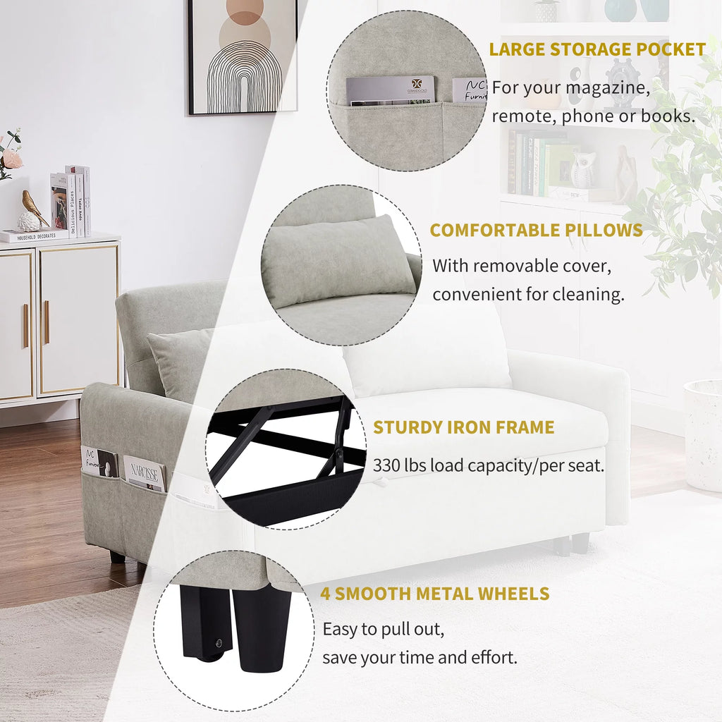 Beige 2 Seater Sleeper Sofa with Pull Out Bed Z945936