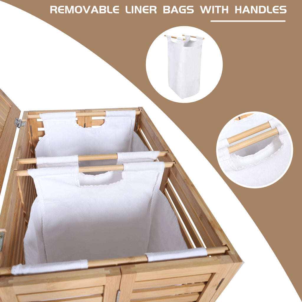 Foldable Bamboo Laundry Hamper with Lid and Liner Bag I6373
