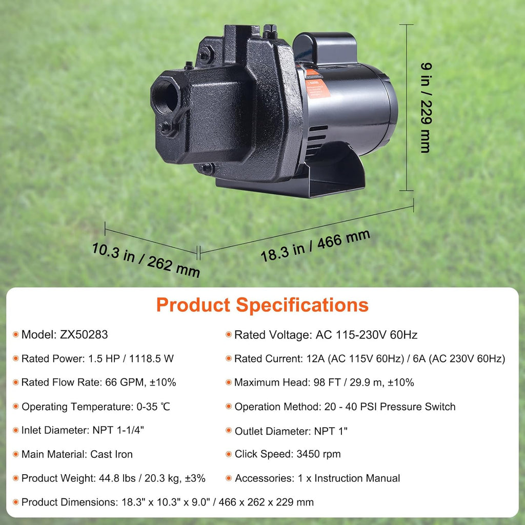 1.5 HP Cast Iron Shallow Well Jet Water Pump Y926