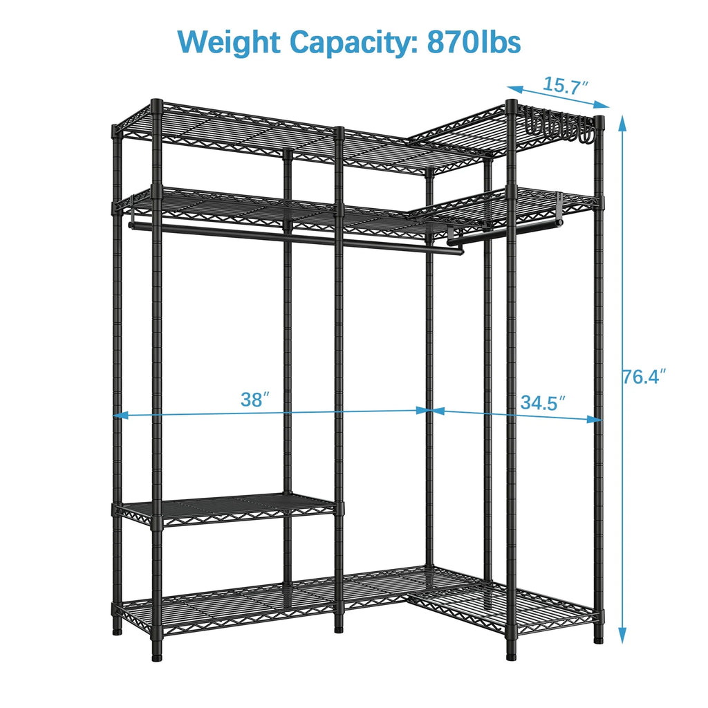 L Shaped Corner Closet System Black D850422