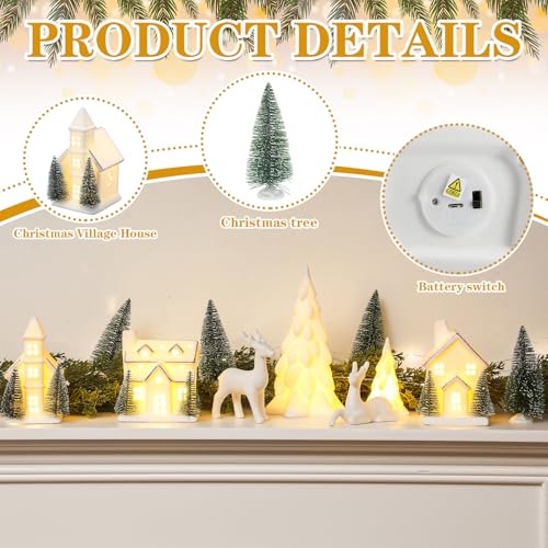 12 Pcs Ceramic Christmas Village Set with Lights L985022
