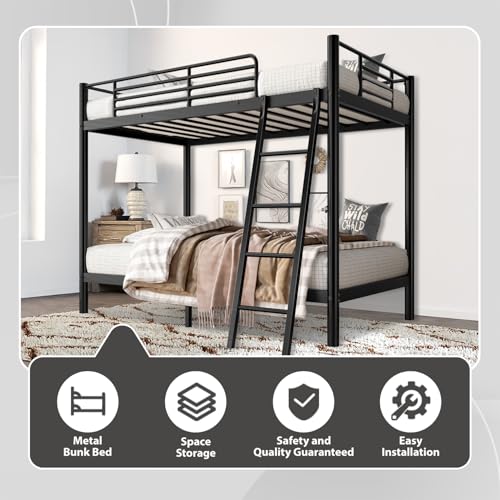 Twin Over Full Size Bunk Bed with Ladder and Guardrail W9043