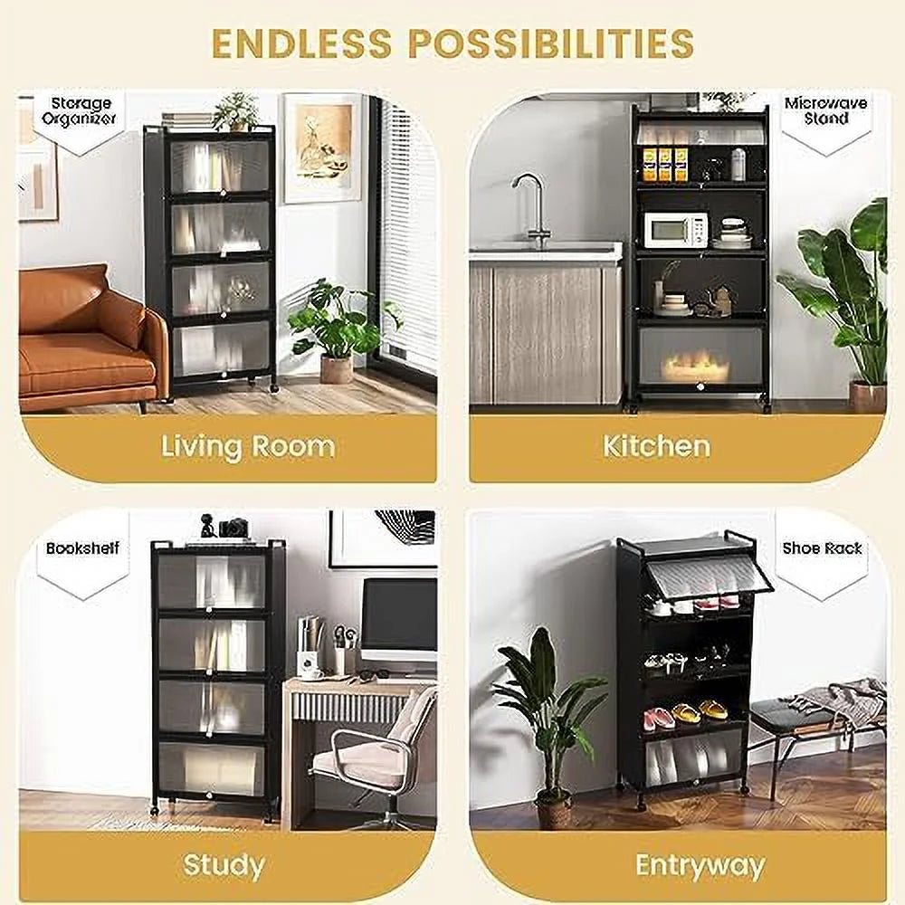 Black 5-Tier Kitchen Cabinet with 4 Rolling Casters H8659