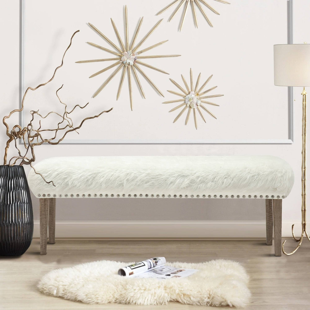 White Faux Leather Makeup Bench U734843