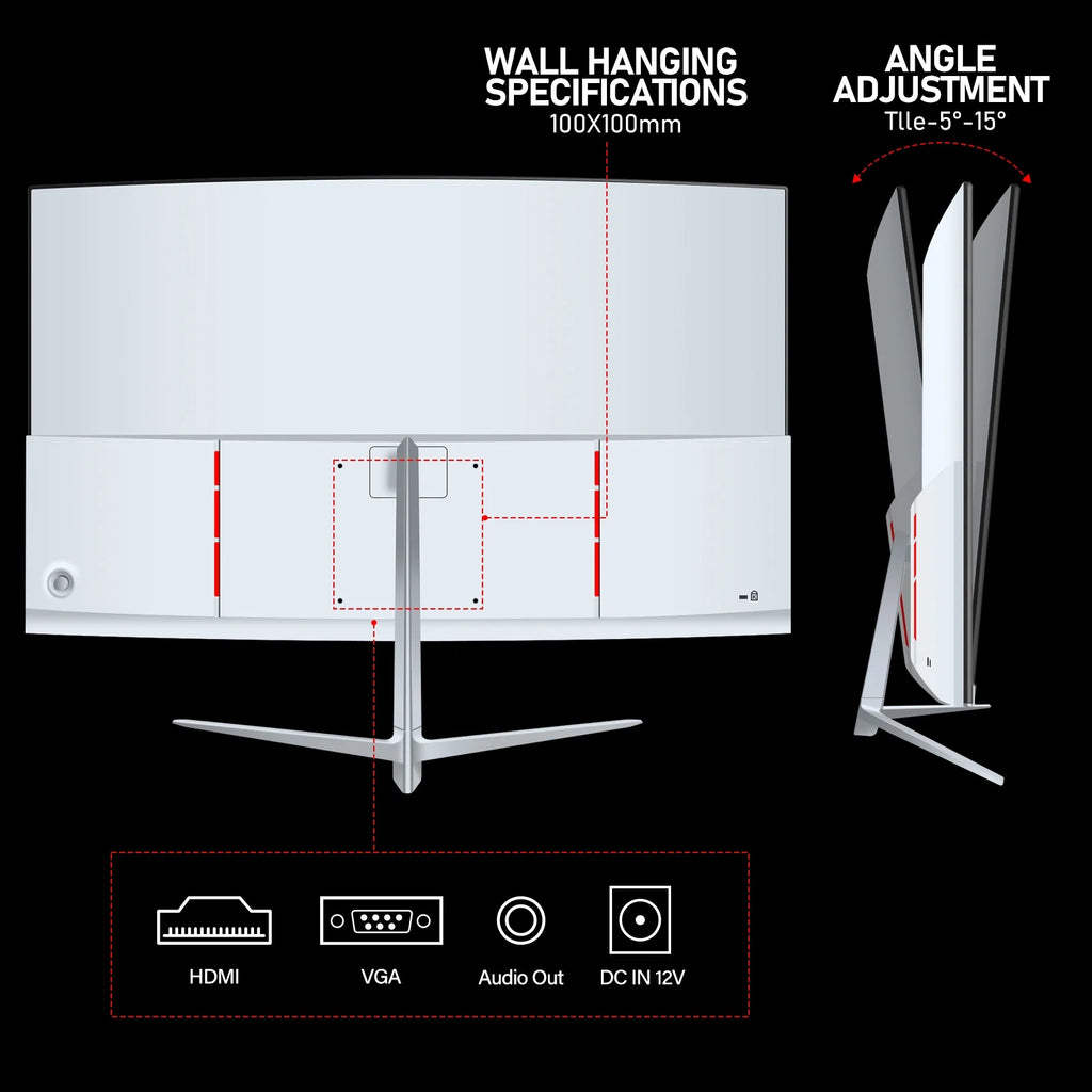 27 Inch Curved Monitor 100hz White FHD 1080P 1800R Frameless Built-in Speakers HDMI K870120