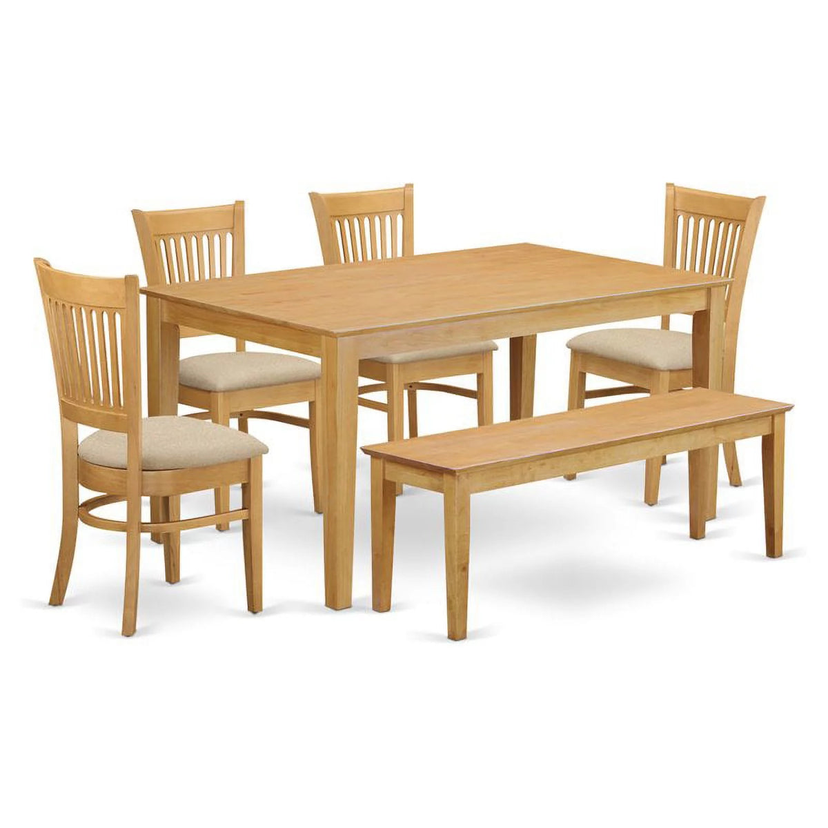 6-piece Oak Wood Dining Table Set with Bench Q6891