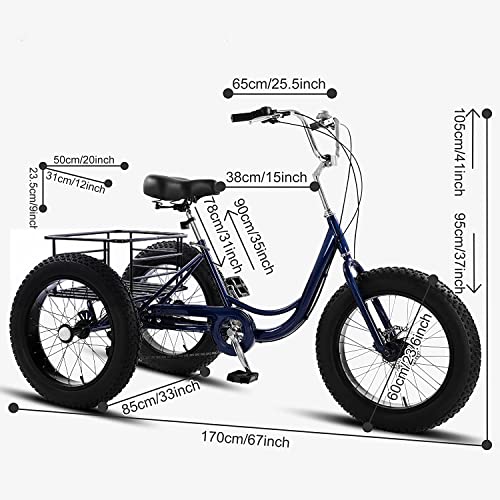 20 Inch 7 Speed Fat Tire Adult Tricycle with Shopping Basket K671