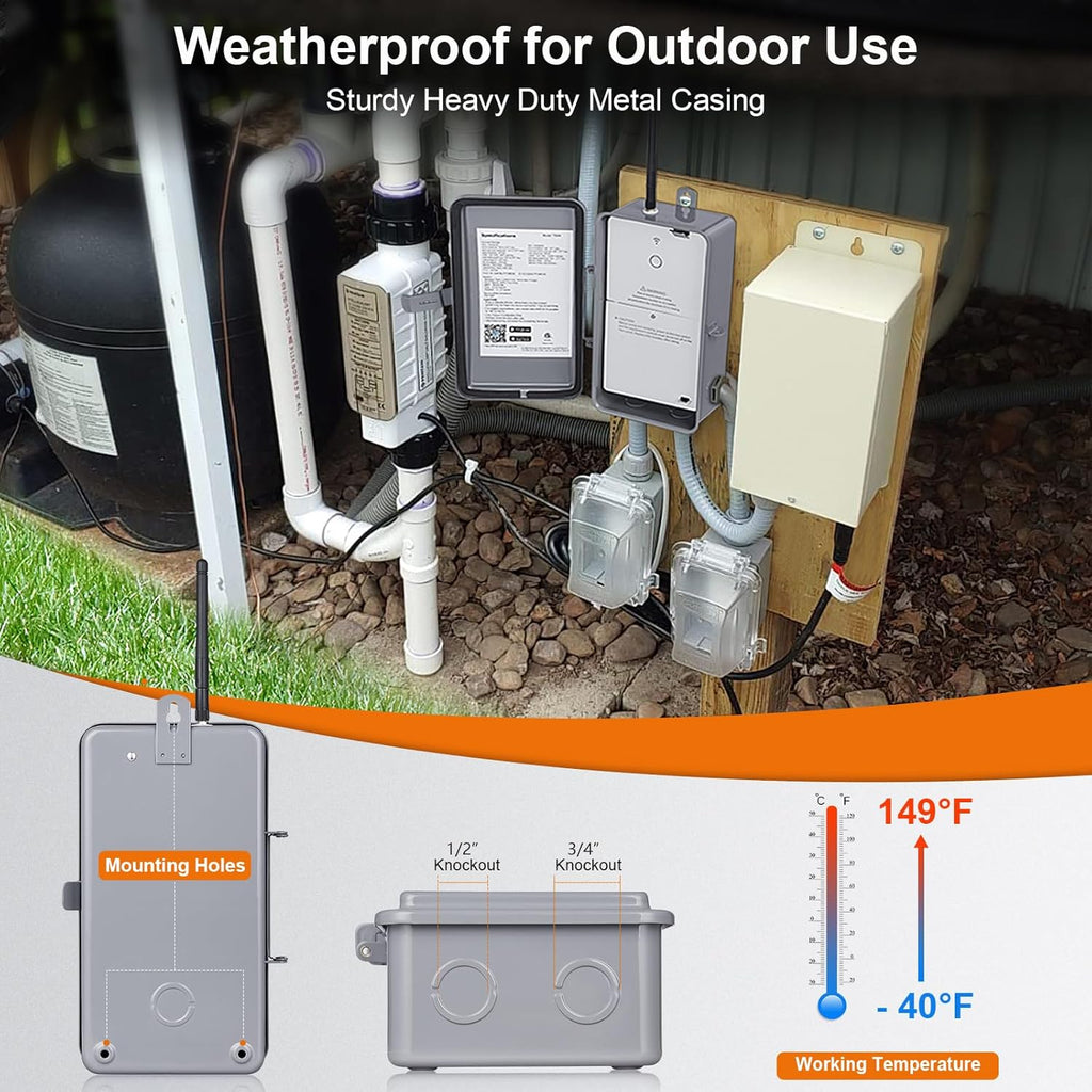 WiFi Smart Pool Timer, 40 AMP, Outdoor Heavy Duty Metal Casing N799
