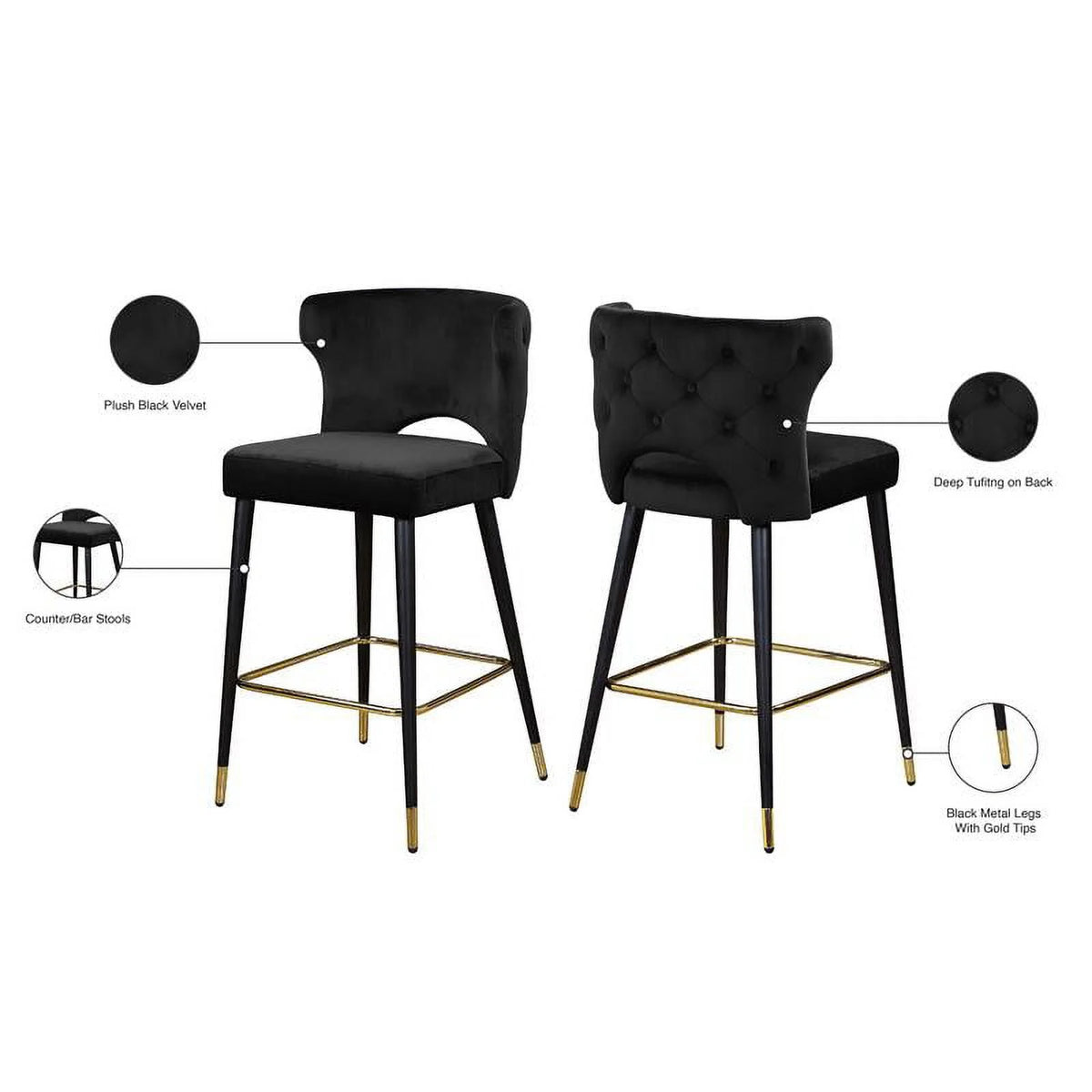 Black Velvet Bar Stool Set of 2 K2101