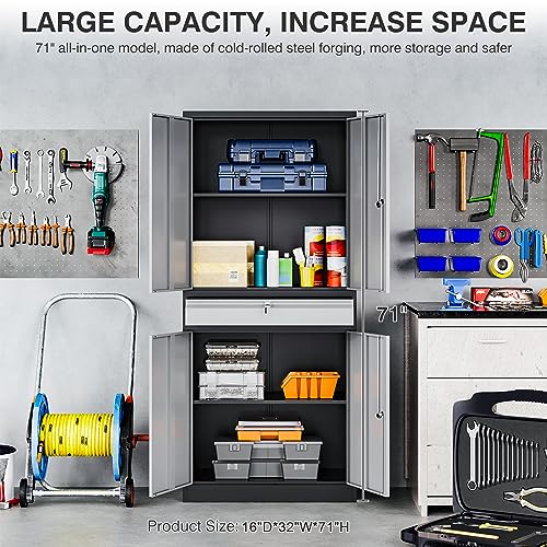 75 inch Black Metal Storage Cabinet with Wheels and Lock F1938