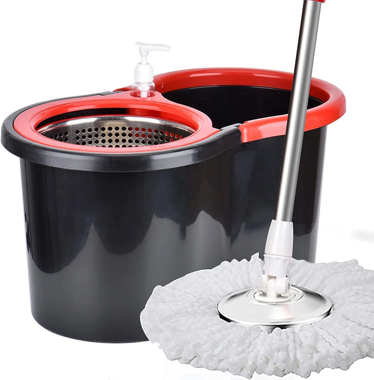 360° Rotating Stainless Steel Mop Bucket with 3x Microfiber Mop Head N5430