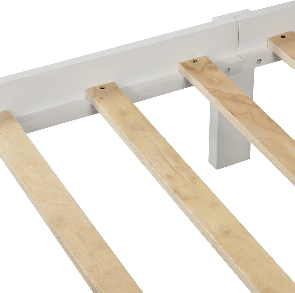Full Size White Wood Platform Bed with Headboard and Footboard U518