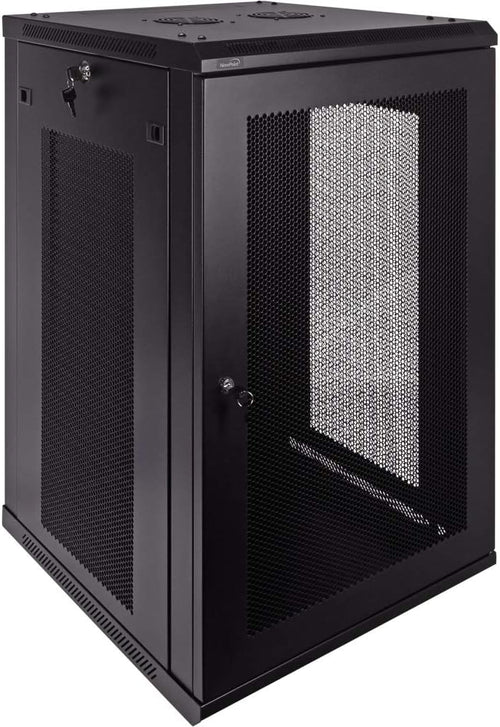 18U 19-Inch Server Network Rack with Locking Perforated Door 24-Inches Deep Black S9442