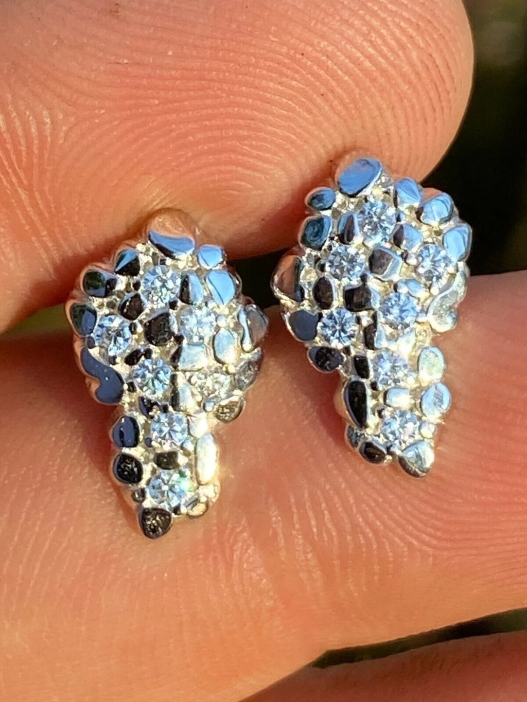 Mens 925 Sterling Silver CZ Stud Earrings I186585
