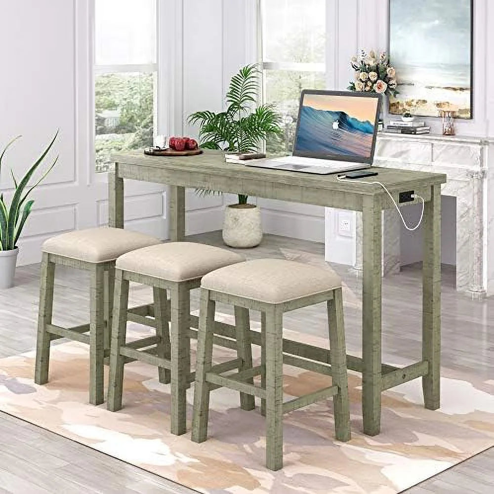 4 Piece Dining Table Set with 3 Stools Z861
