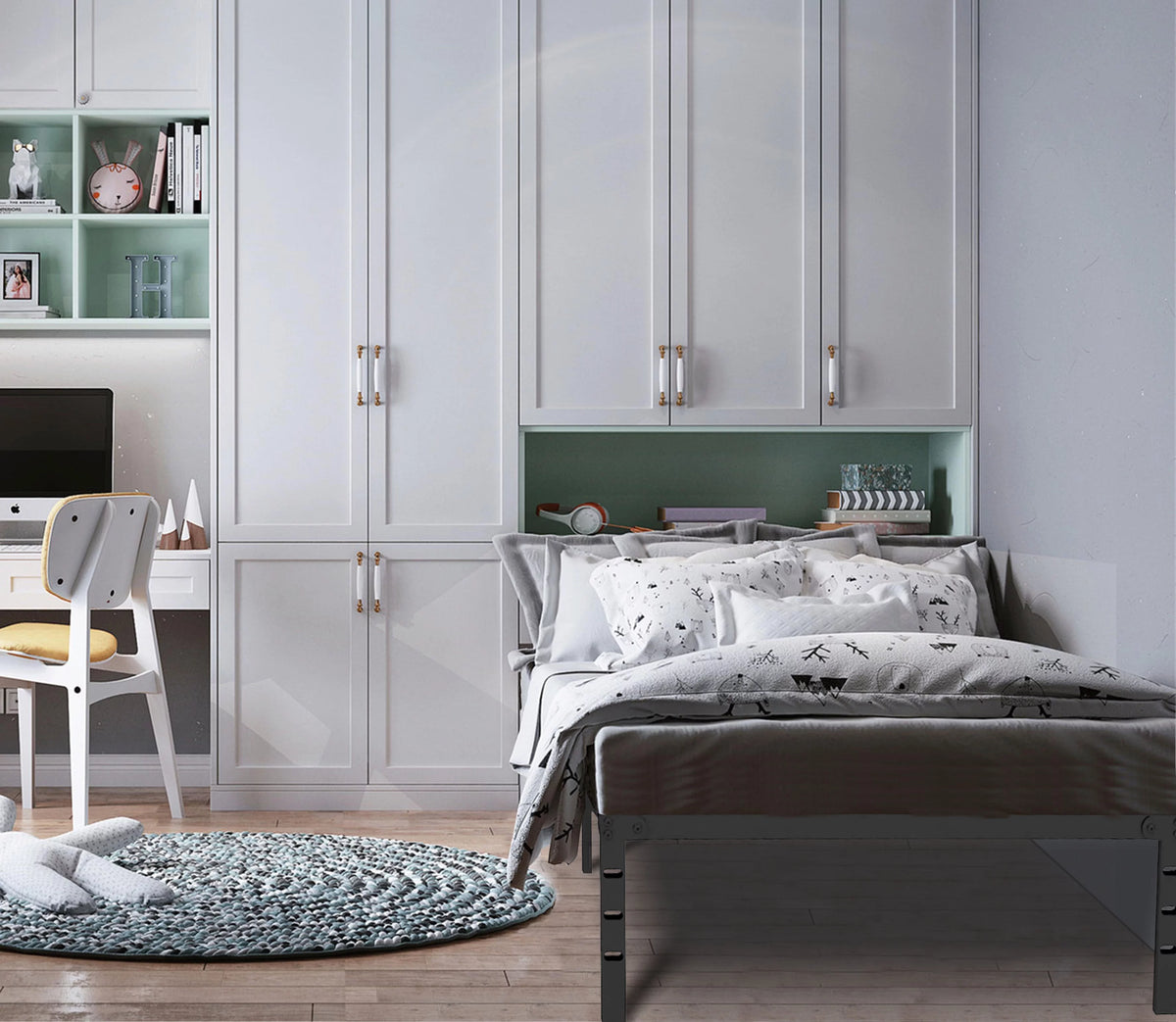 Queen Size Heavy Duty Metal Platform Bed Frame with Storage D288