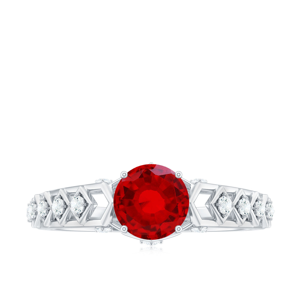 1.25 CT Created Ruby and Diamond Filigree Engagement Ring, 925 Sterling Silver I149675