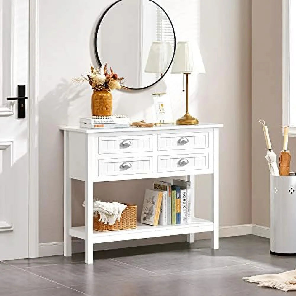 White 4 Drawer 2 Tier Console Table F14727