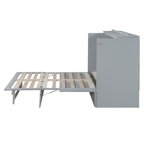 Full Size Murphy Bed Cabinet with USB and Storage Drawer Q685628
