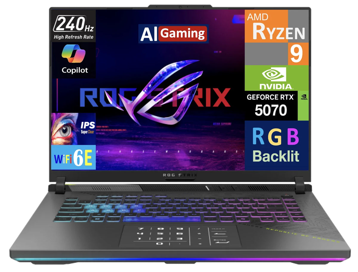 Gaming Laptop 16.0in 240Hz IPS WQXGA Display AMD Ryzen 9 9955HX NVIDIA GeForce RTX 5070 8GB 64GB DDR5 Win 11 Pro B53550