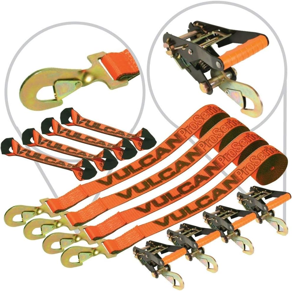 8-Point Roll Back Vehicle Tie Down Kit with Snap Hooks Set of 4 W3587