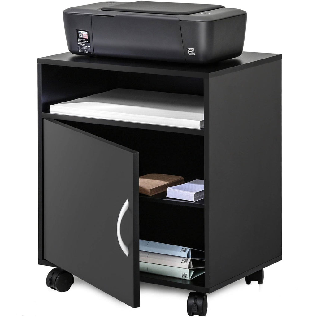 Black Wood Printer Stand File Cabinet on Wheels D1019