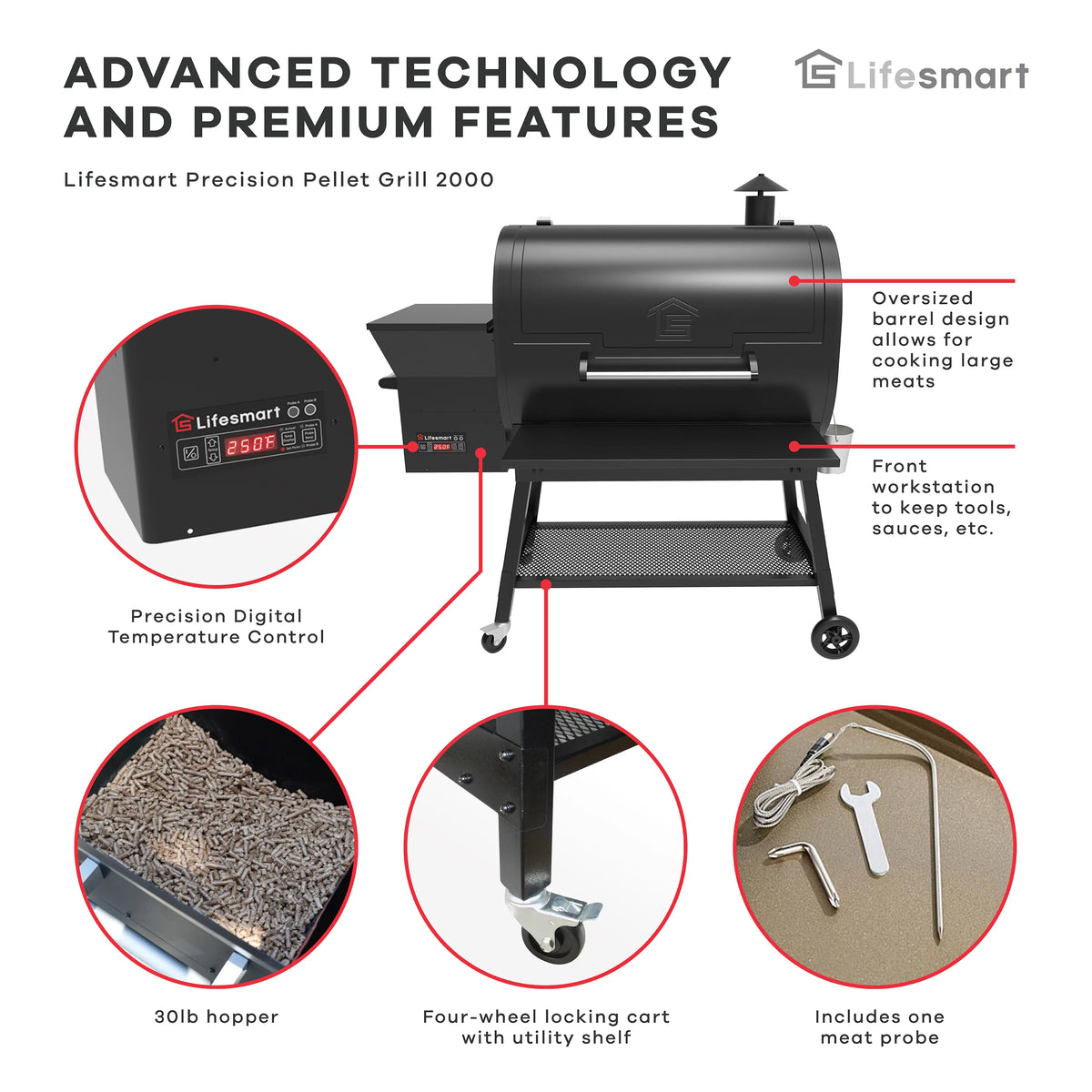 2000 Square Inch Pellet Grill and Smoker with Dual Meat Probes D308037